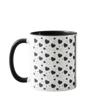 Custom Mug with a Name Black glossy hearts pattern