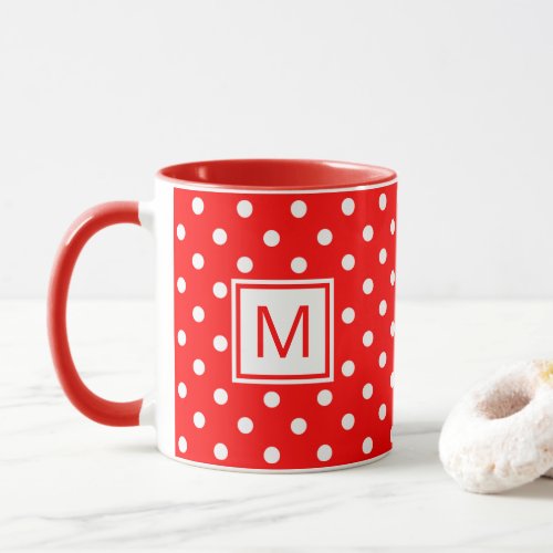 Custom Mug With White Polkadots Art On Bright Red