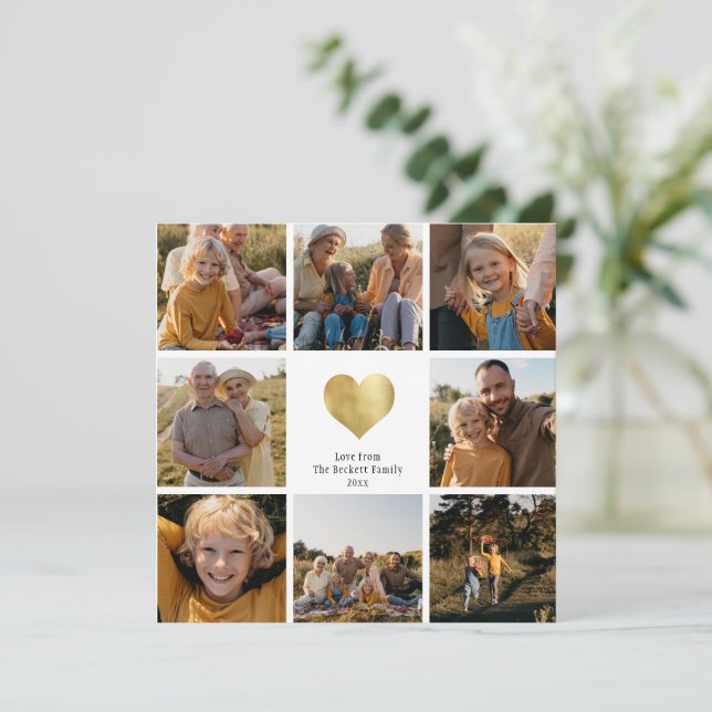 Custom Multi Photo Family Keepsake Gold Heart (Standing Front)