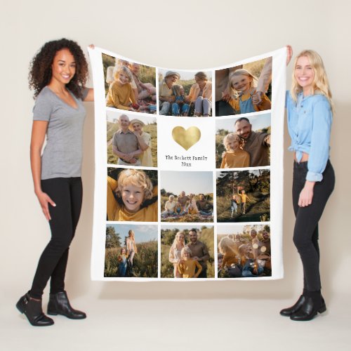 Custom Multi Photo Family Keepsake Gold Heart Fleece Blanket