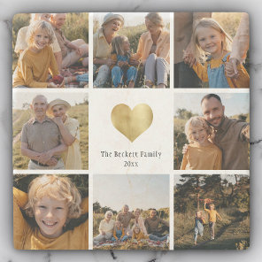Custom Multi Photo Family Keepsake Gold Heart Stone Coaster
