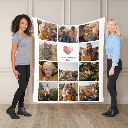 Custom Multi Photo Family Keepsake Rose Gold Heart Fleece Blanket