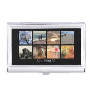 Custom Multi Photo Mosaic Picture Collage Business Card Holder