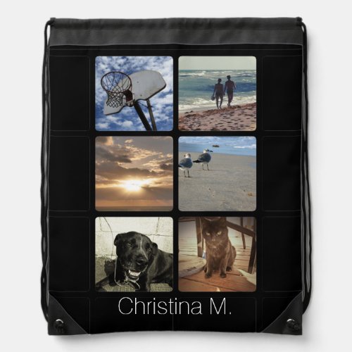 Custom Multi Photo Mosaic Picture Collage Drawstring Bag