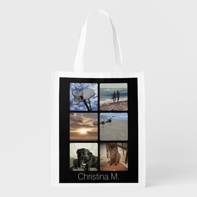 Custom Multi Photo Mosaic Picture Collage Reusable Grocery Bag (Front)