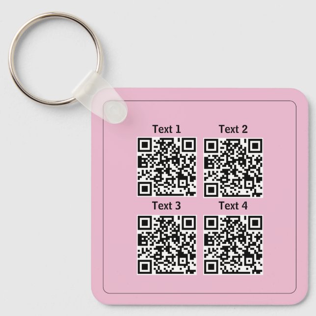 Custom multiple 4 Qr code pink minimalist keychain (Front)