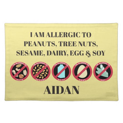 Custom Multiple Food Allergy Symbols Nuts Sesame Cloth Placemat