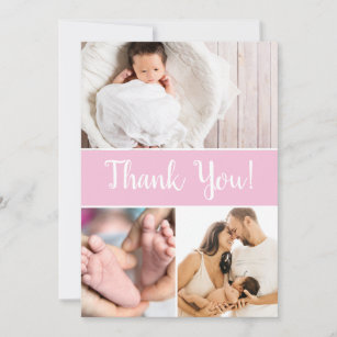 Custom Multiple Photos Baby Girl Shower Pink Thank You Card