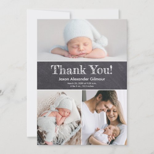 Custom Multiple Photos Chalkboard Baby Boy Shower  Thank You Card