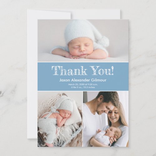 Custom Multiple Photos Soft Blue Baby Boy Shower  Thank You Card