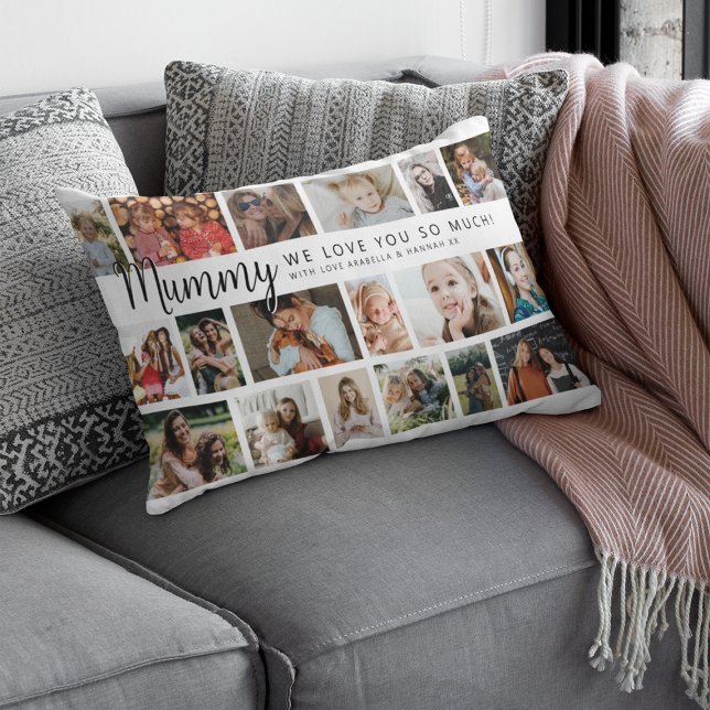 Custom Mummy 18 Photo Collage Lumbar Pillow (Creator Uploaded)