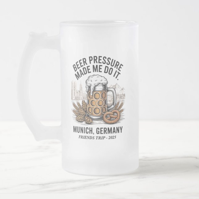 Custom Munich Oktoberfest Friends Trip Frosted Glass Beer Mug (Left)