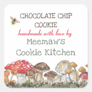 Custom Mushroom Nature Bee Painting Design Rustic Square Sticker