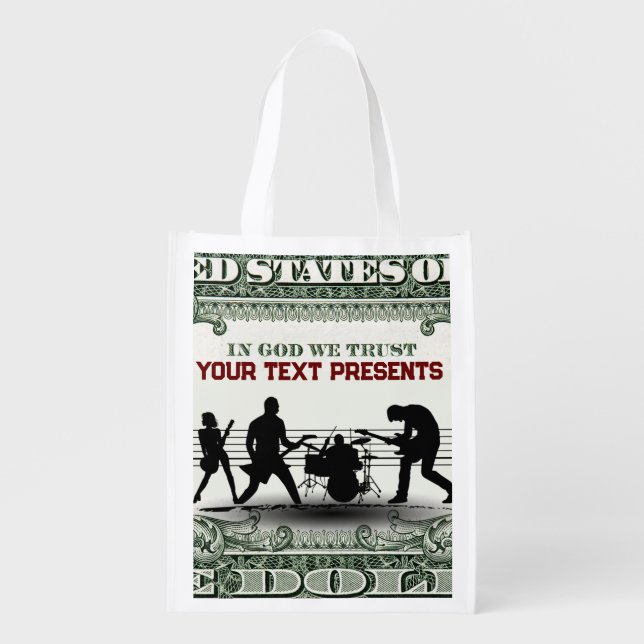 Custom Music Band and Money Grocery Bag (Front)