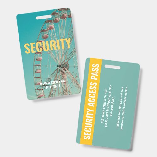 Custom Music Festival Concert Event Security ID Badge