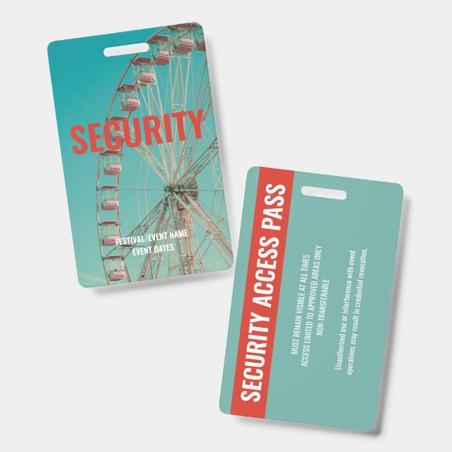 Custom Music Festival Concert Event Security Red Badge (Front & Back)