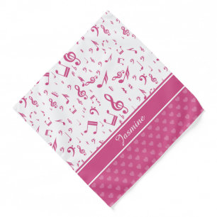 Custom Music Notes and Hearts Pattern Pink White Bandana
