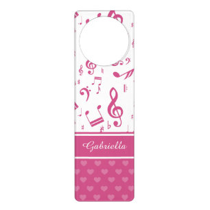 Custom Music Notes and Hearts Pattern Pink White Door Hanger