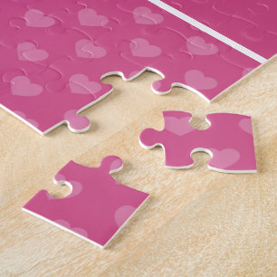 Custom Music Notes and Hearts Pattern Pink White Jigsaw Puzzle