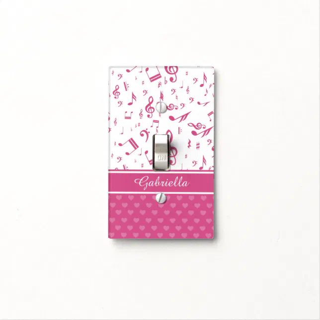 Custom Music Notes and Hearts Pattern Pink White Light Switch Cover ...