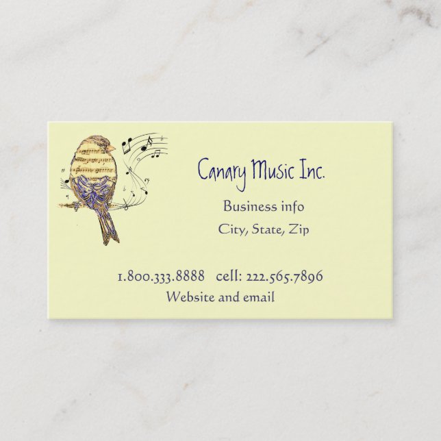 Custom Music Notes & Bird Music Business Card (Front)