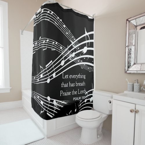 Custom Music Notes Black Shower Curtain