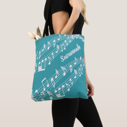 Custom Music Notes Name Teal or Your Color Tote Bag