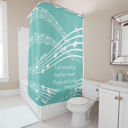 Custom Music Notes Teal Shower Curtain