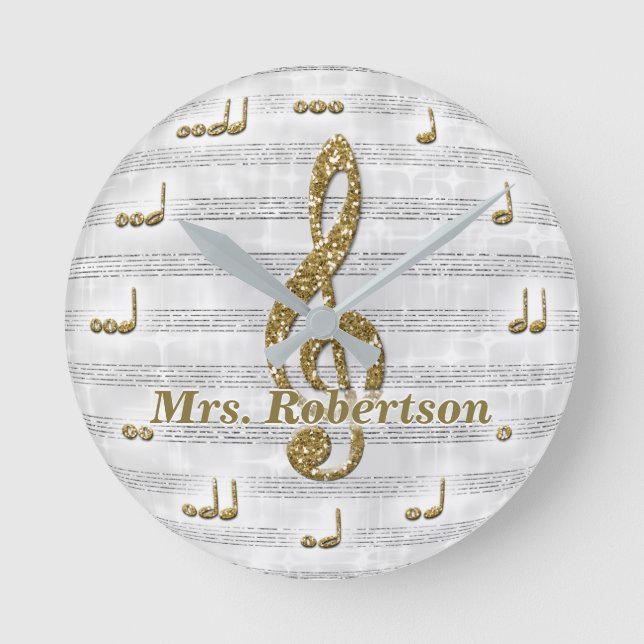 Custom Musical Note Clock Glitter Gold (Front)