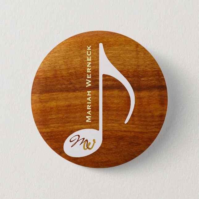 custom musical note on faux wood button (Front)