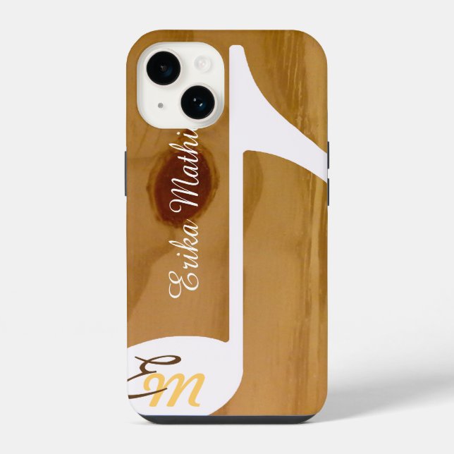 Custom musical note on wood, rustic iphone case (Back)