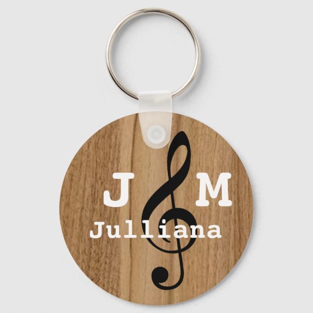 custom musical treble clef on wood keychain (Front)