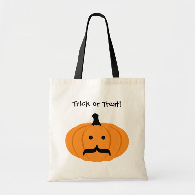 Custom mustache orange pumpkin trick or treat tote bag (Front)