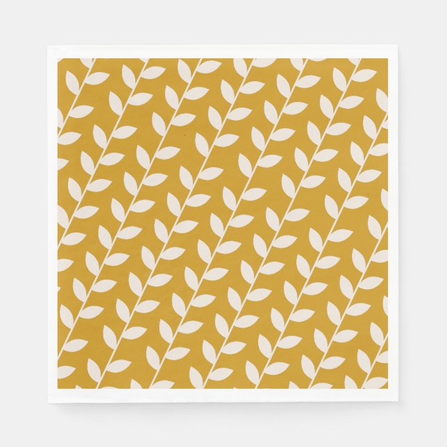 Custom Mustard 70s Retro Leaf Pattern  Napkins (Front)
