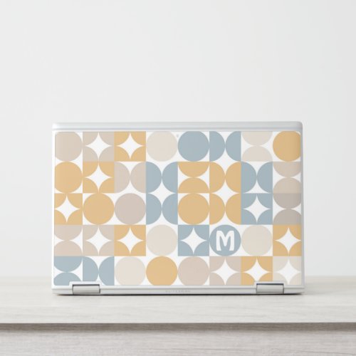 Custom Mustard Taupe Gray Blue Retro Art Pattern HP Laptop Skin