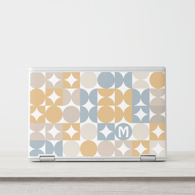 Custom Mustard Taupe Gray Blue Retro Art Pattern HP Laptop Skin (Front)