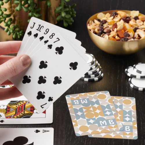 Custom Mustard Taupe Gray Blue Retro Art Pattern Poker Cards