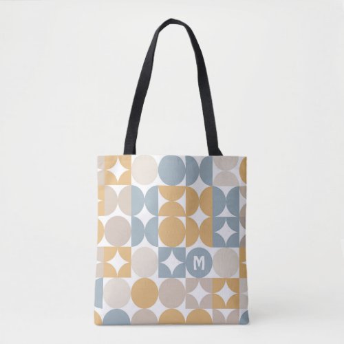Custom Mustard Taupe Gray Blue Retro Art Pattern Tote Bag