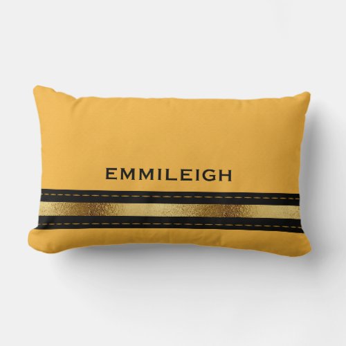 Custom Mustard Yellow Geometric Black Gold Stripe Lumbar Pillow