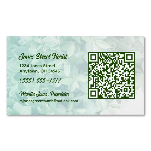Custom Muted Greenery Magnetic Card with QR Code (Front)