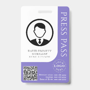 Custom Muted Purple Press Pass with Editable Deta Badge