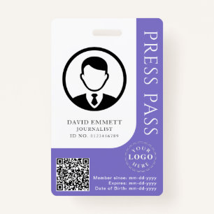 Custom Muted Purple Press Pass with Editable Deta Badge
