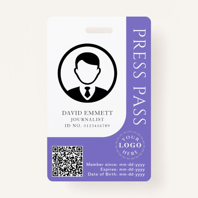 Custom Muted Purple Press Pass with Editable Deta Badge (Front)