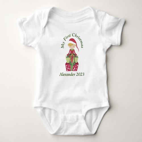 Custom My First Christmas Boy Elf Baby Bodysuit