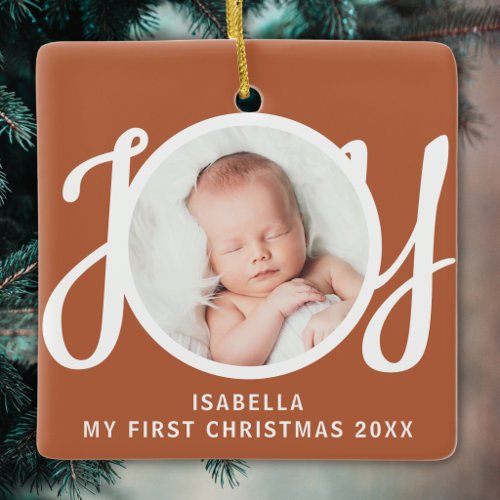 Custom My First Christmas Photo Terracotta Ceramic Ornament