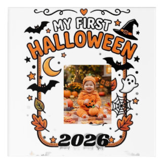 Custom My First Halloween 2026 Baby Photo Name T-S Acrylic Print