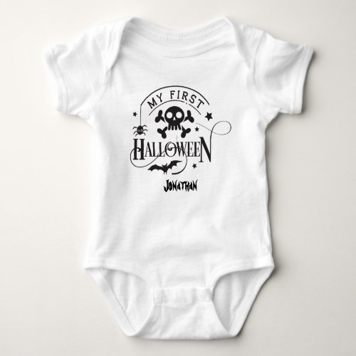 Custom My First Halloween Bat Black White Baby Bodysuit