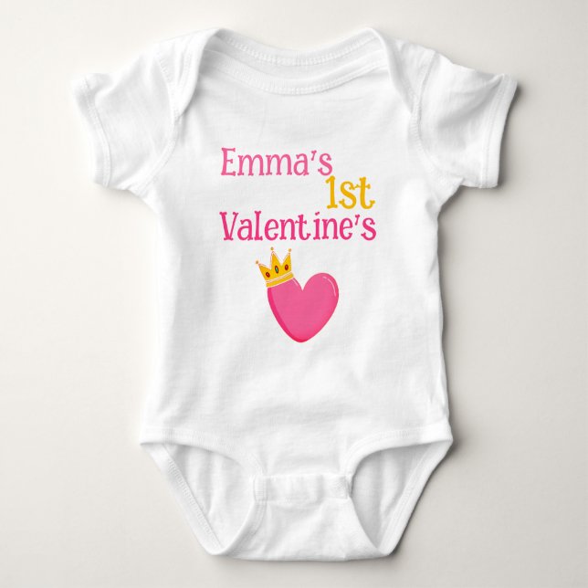 Custom My FIRST VALENTINEs Heart Cute Baby Toddler Bodysuit (Front)