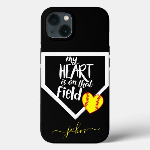 Custom MY HEART IS ON THAT FIELD Mom Softball 12 iPhone 13 Case