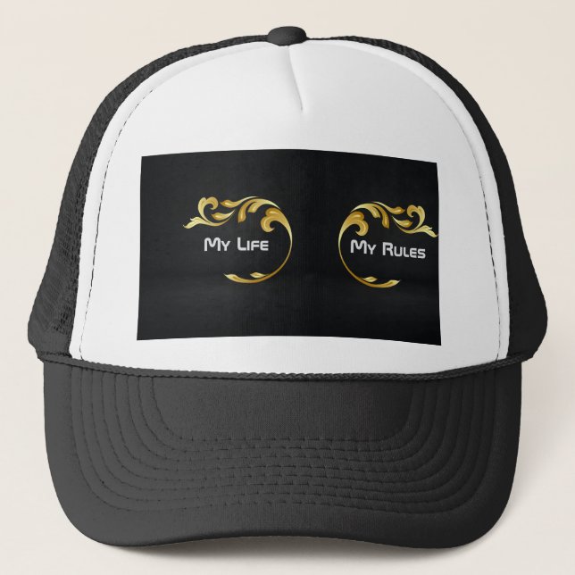 Custom My Life My Rules Text Image Trucker Hats (Front)
